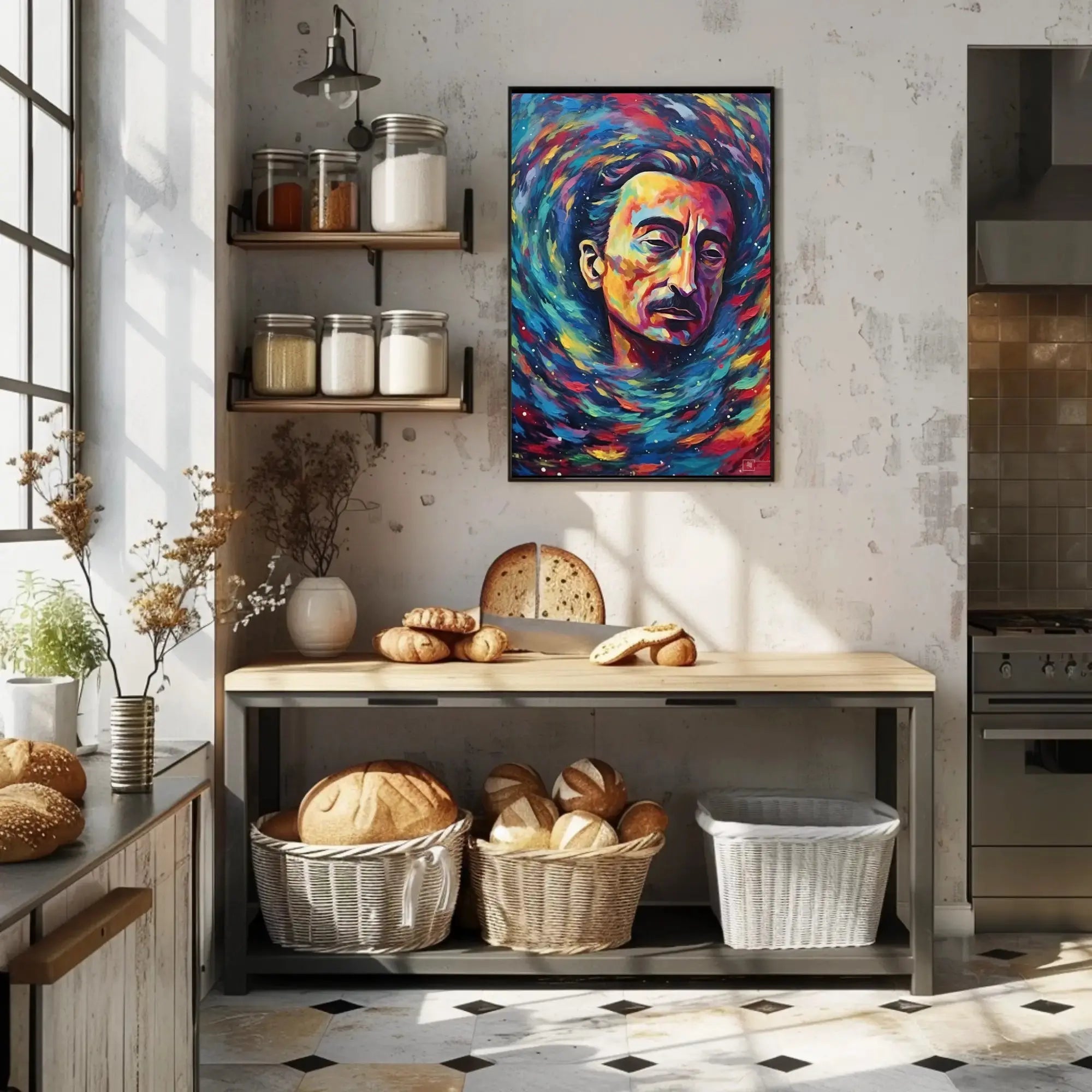 Contemplative Cosmic Portrait Artistic Expressionism Poster PosterGoat