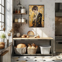 Contemplative Man in Abstract Gold Artistic Poster PosterGoat