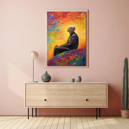 Contemplative Man in Vibrant Impressionist Abstract Artistic Poster PosterGoat