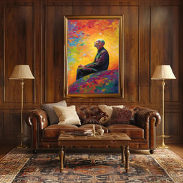 Contemplative Man in Vibrant Impressionist Abstract Artistic Poster PosterGoat
