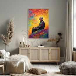 Contemplative Man in Vibrant Impressionist Abstract Artistic Poster PosterGoat
