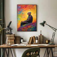 Contemplative Man in Vibrant Impressionist Abstract Artistic Poster PosterGoat