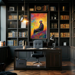 Contemplative Man in Vibrant Impressionist Abstract Artistic Poster PosterGoat