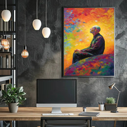 Contemplative Man in Vibrant Impressionist Abstract Artistic Poster PosterGoat