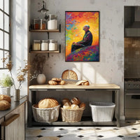 Contemplative Man in Vibrant Impressionist Abstract Artistic Poster PosterGoat