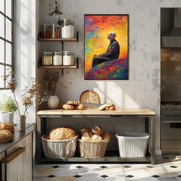 Contemplative Man in Vibrant Impressionist Abstract Artistic Poster PosterGoat