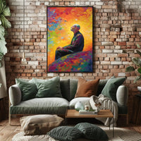 Contemplative Man in Vibrant Impressionist Abstract Artistic Poster PosterGoat