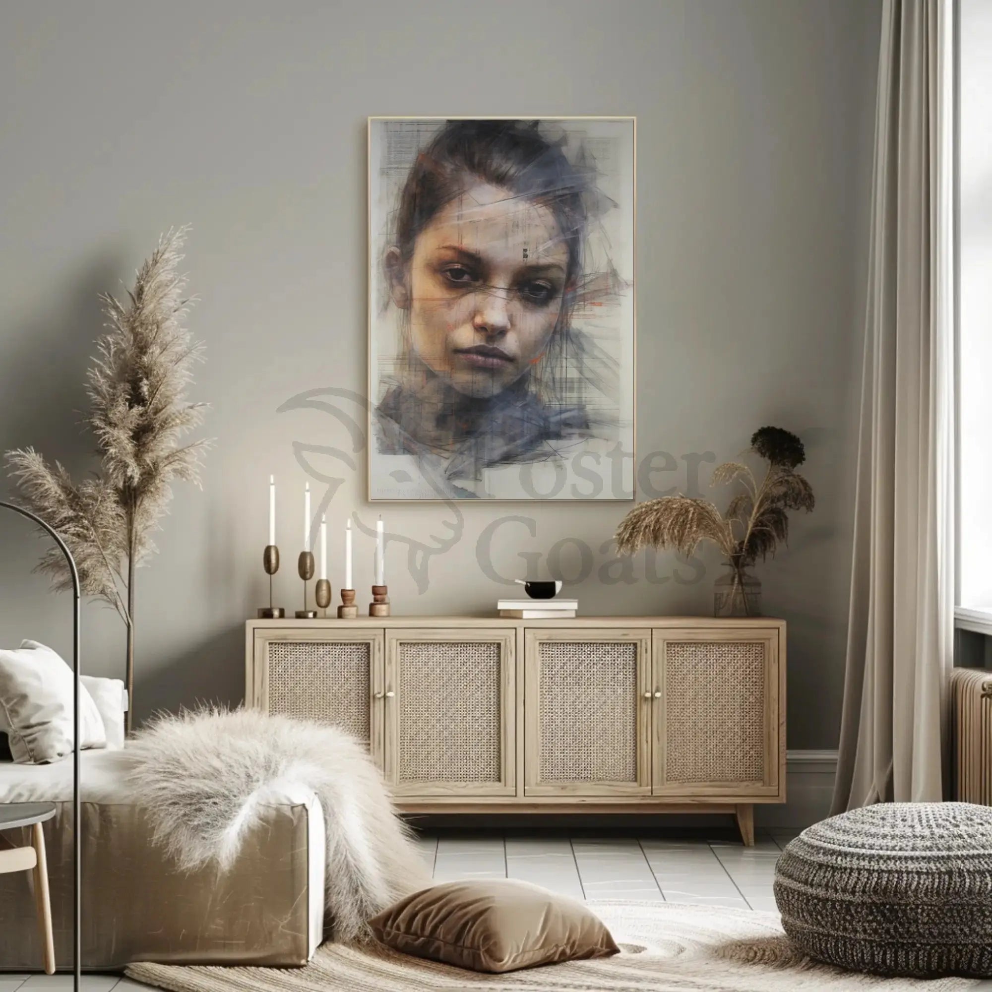 Contemplative Modern Female Portrait Artistic Poster PosterGoat