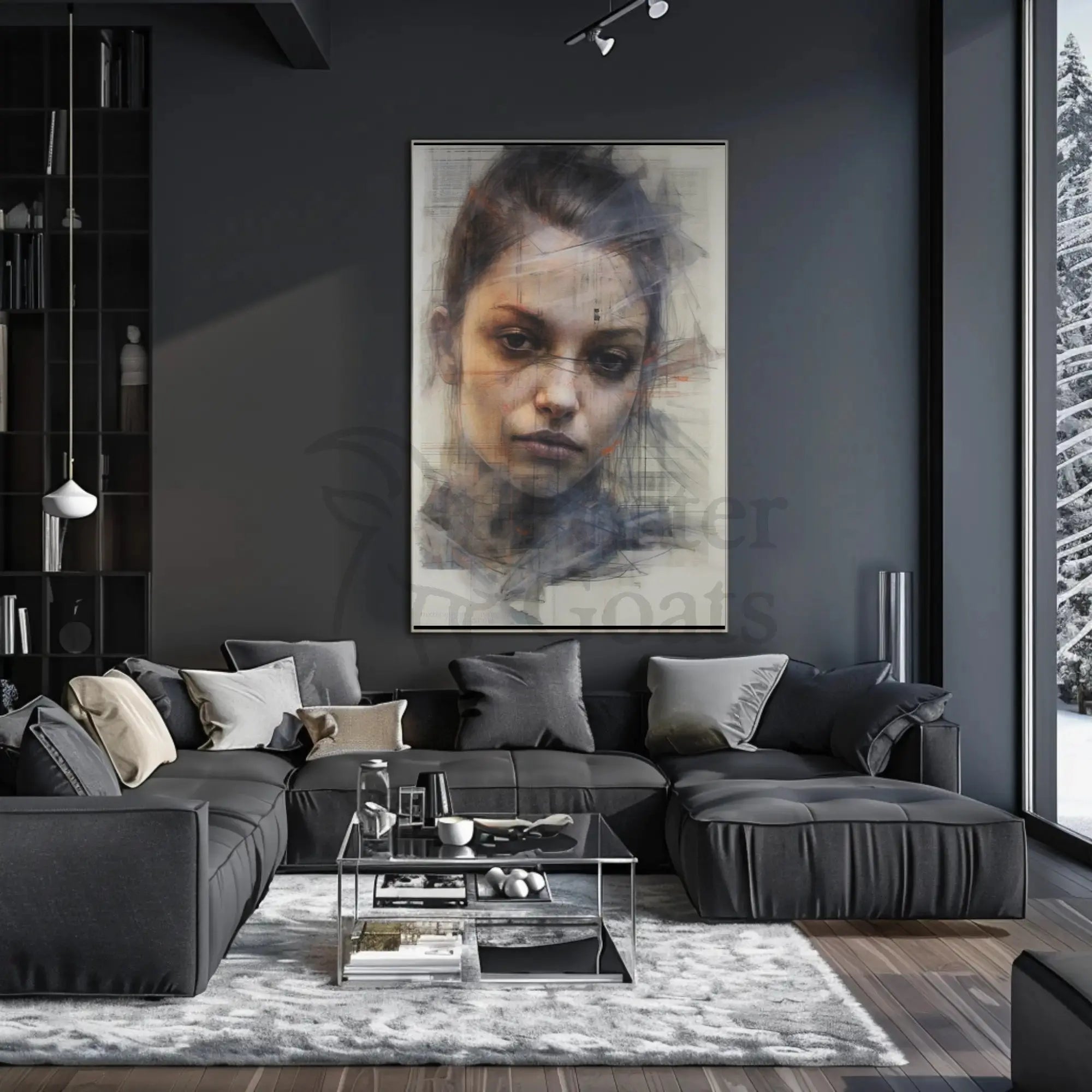 Contemplative Modern Female Portrait Artistic Poster PosterGoat