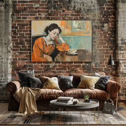 Contemplative Woman in a Café Artistic Poster PosterGoat