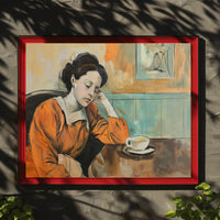 Contemplative Woman in a Café Artistic Poster PosterGoat