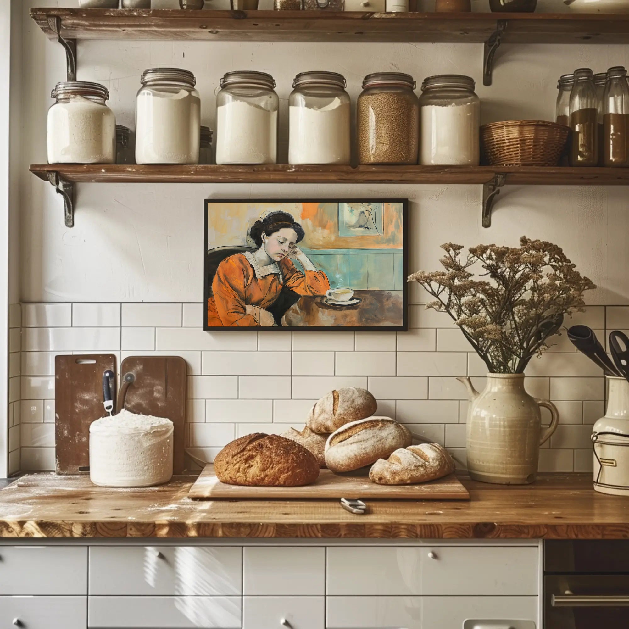 Contemplative Woman in a Café Artistic Poster PosterGoat