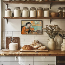 Contemplative Woman in a Café Artistic Poster PosterGoat