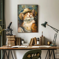 Contented Cat in Straw Hat Animal Poster PosterGoat