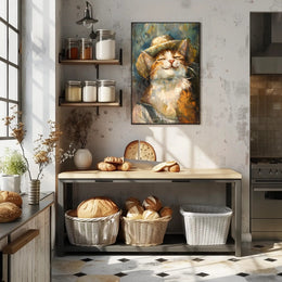 Contented Cat in Straw Hat Animal Poster PosterGoat