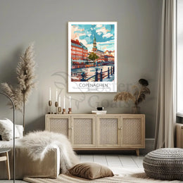 Copenhagen Cityscape Art - Travel Poster PosterGoat