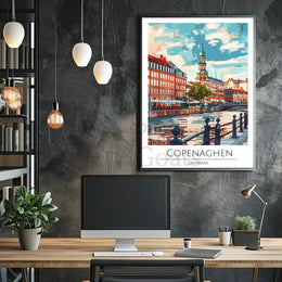 Copenhagen Cityscape Art - Travel Poster PosterGoat