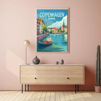 Copenhagen Colorful Canal Scene Travel Poster PosterGoat