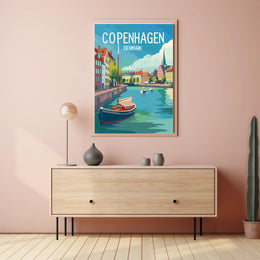 Copenhagen Colorful Canal Scene Travel Poster PosterGoat