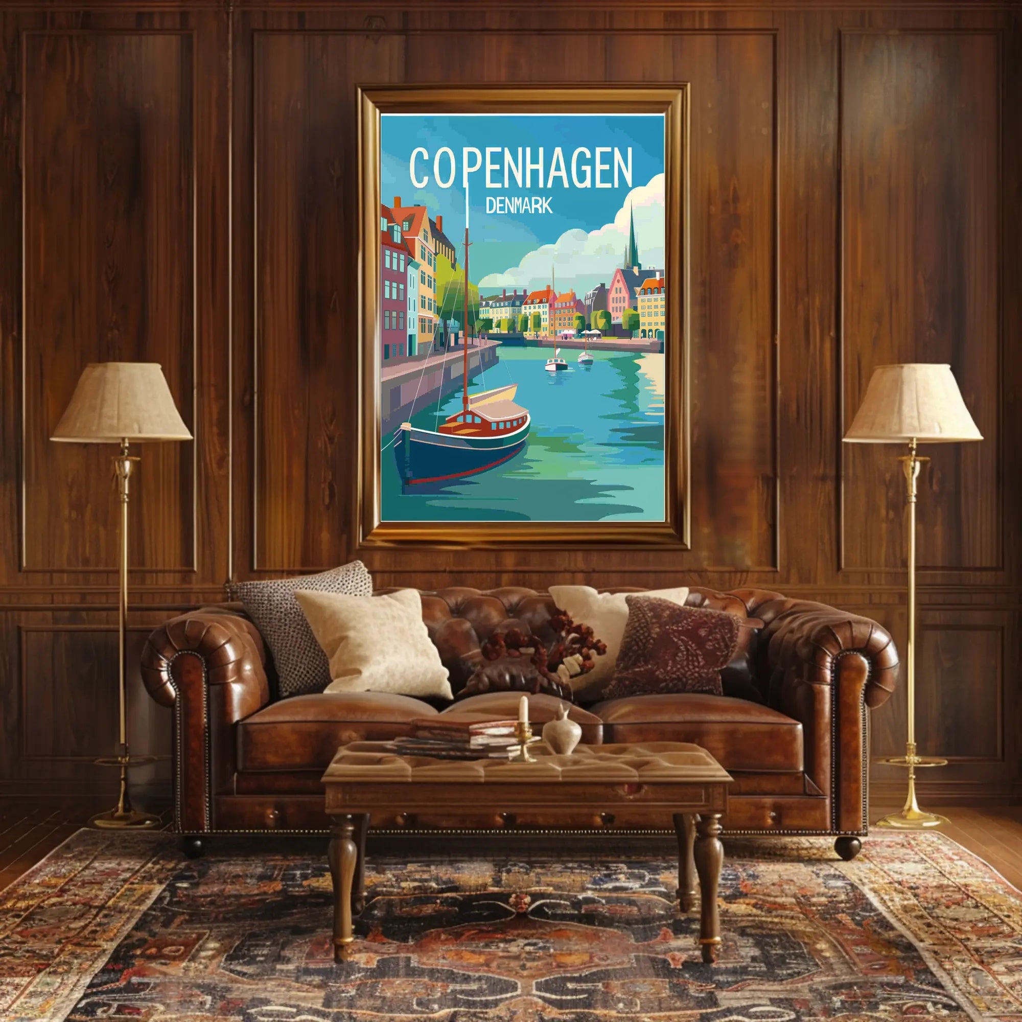 Copenhagen Colorful Canal Scene Travel Poster PosterGoat