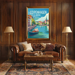 Copenhagen Colorful Canal Scene Travel Poster PosterGoat