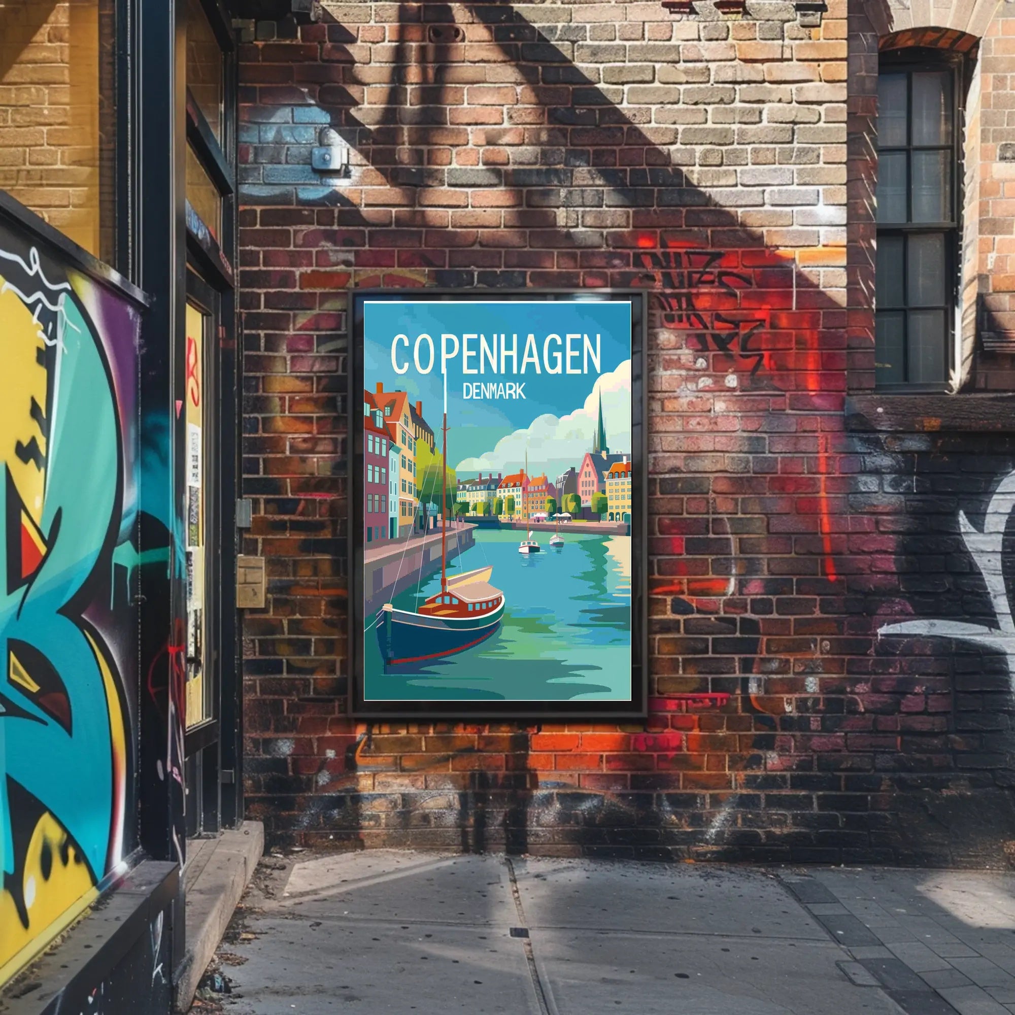 Copenhagen Colorful Canal Scene Travel Poster PosterGoat