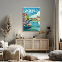 Copenhagen Colorful Canal Scene Travel Poster PosterGoat