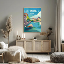 Copenhagen Colorful Canal Scene Travel Poster PosterGoat