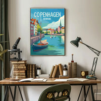 Copenhagen Colorful Canal Scene Travel Poster PosterGoat