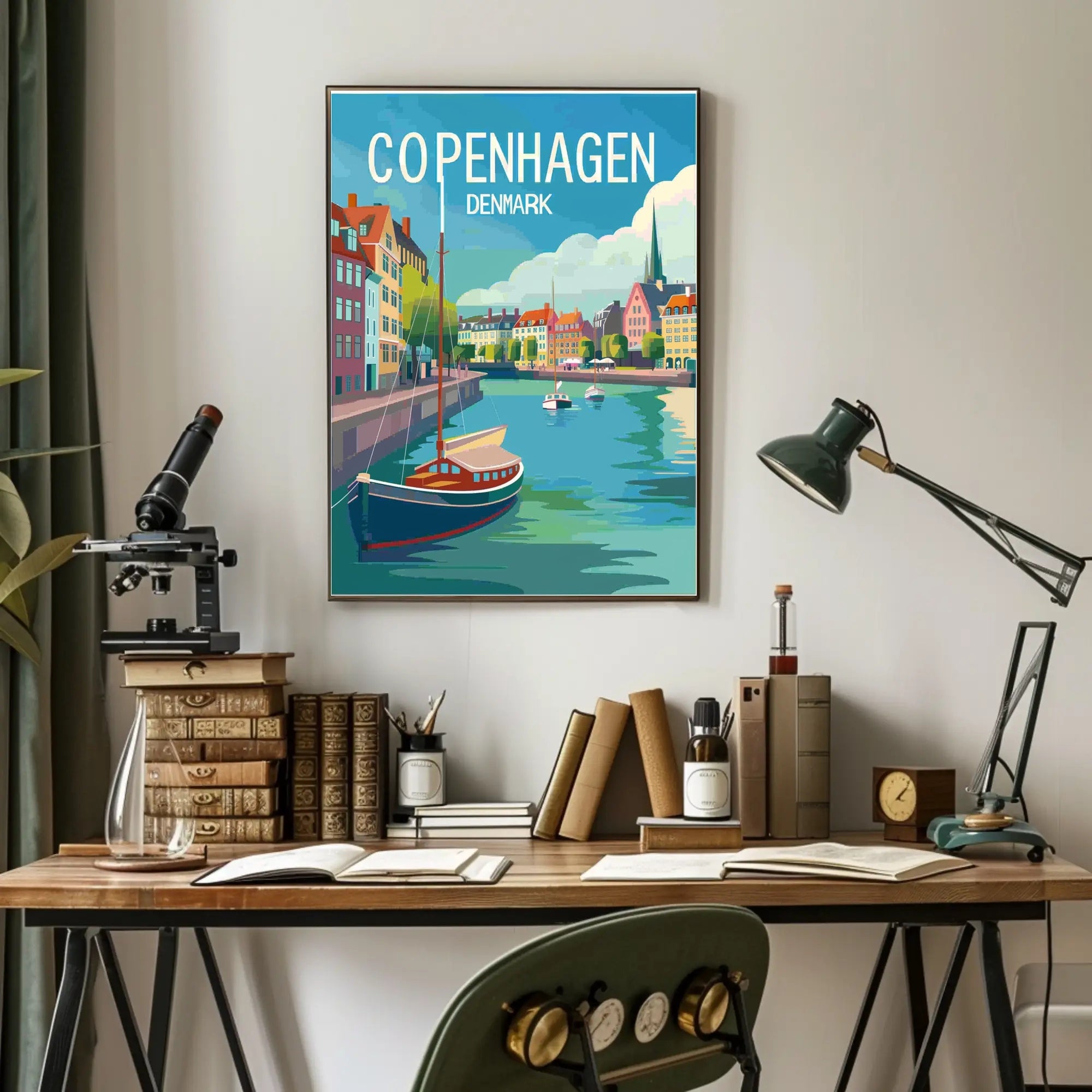 Copenhagen Colorful Canal Scene Travel Poster PosterGoat