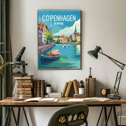 Copenhagen Colorful Canal Scene Travel Poster PosterGoat