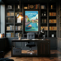 Copenhagen Colorful Canal Scene Travel Poster PosterGoat