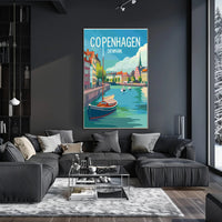 Copenhagen Colorful Canal Scene Travel Poster PosterGoat