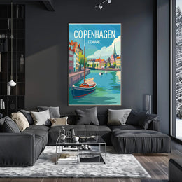 Copenhagen Colorful Canal Scene Travel Poster PosterGoat