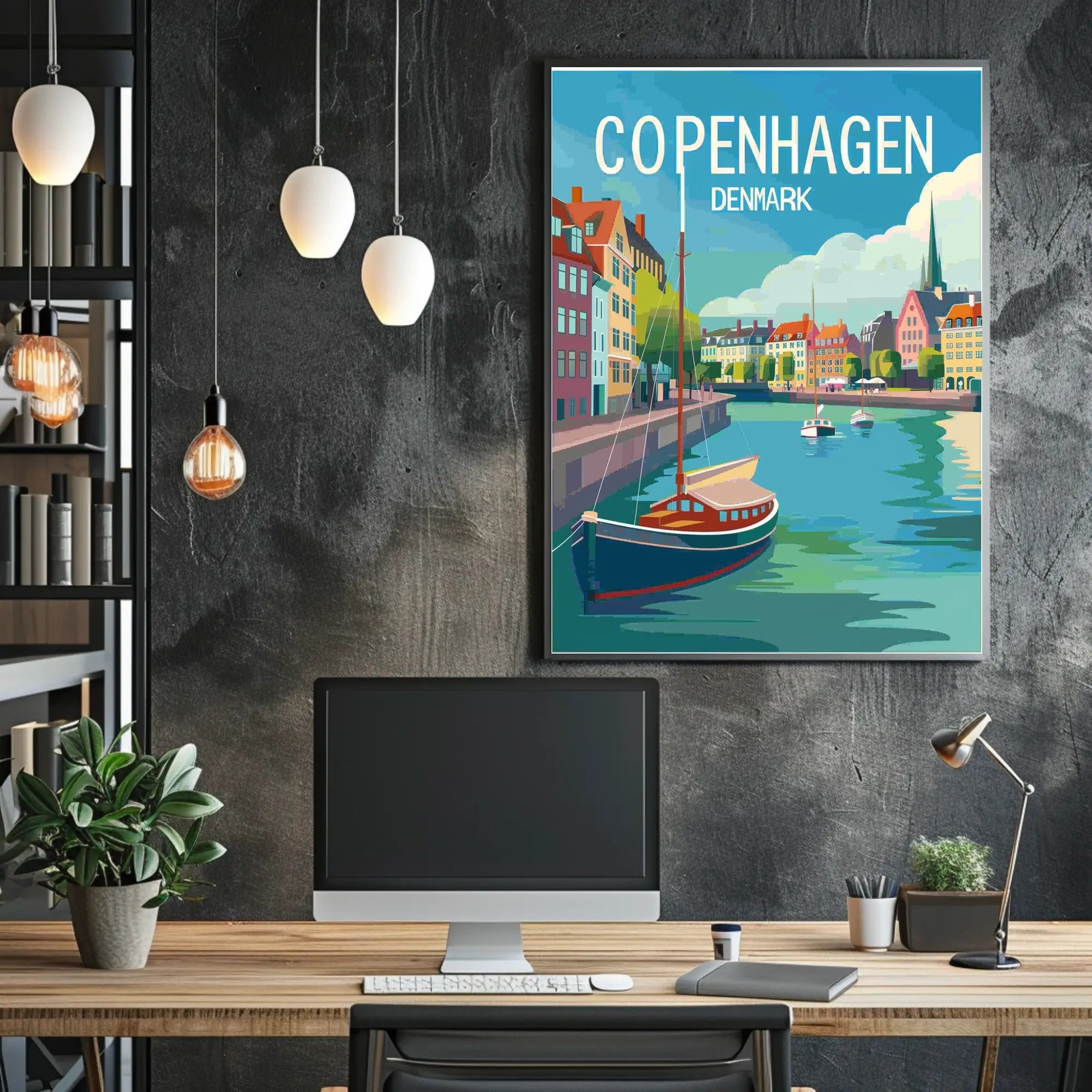 Copenhagen Colorful Canal Scene Travel Poster PosterGoat