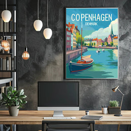 Copenhagen Colorful Canal Scene Travel Poster PosterGoat