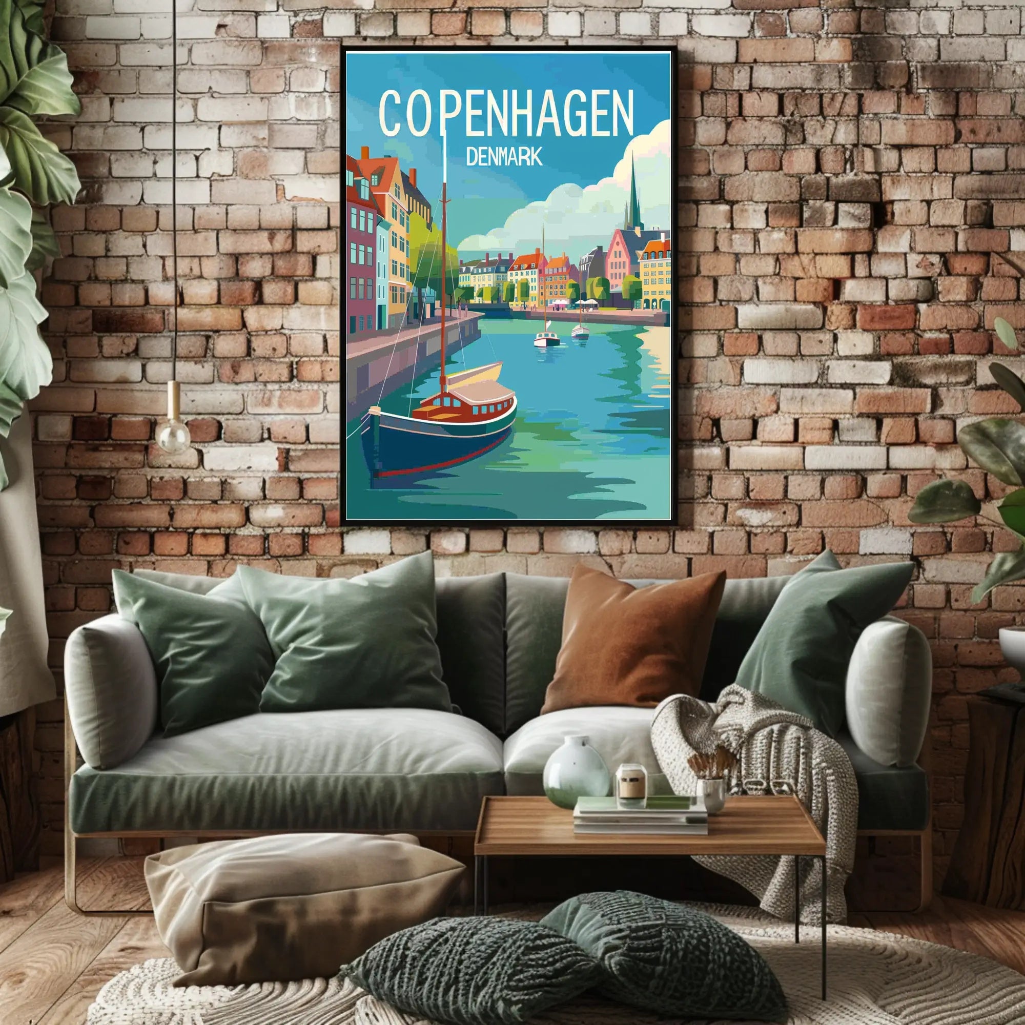 Copenhagen Colorful Canal Scene Travel Poster PosterGoat