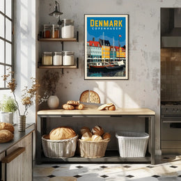 Copenhagen Nyhavn Waterfront Retro Travel Poster PosterGoat