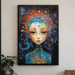 Cosmic Serenity: Abstract Female Portrait Artistic Poster PosterGoat