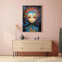 Cosmic Serenity: Abstract Female Portrait Artistic Poster PosterGoat