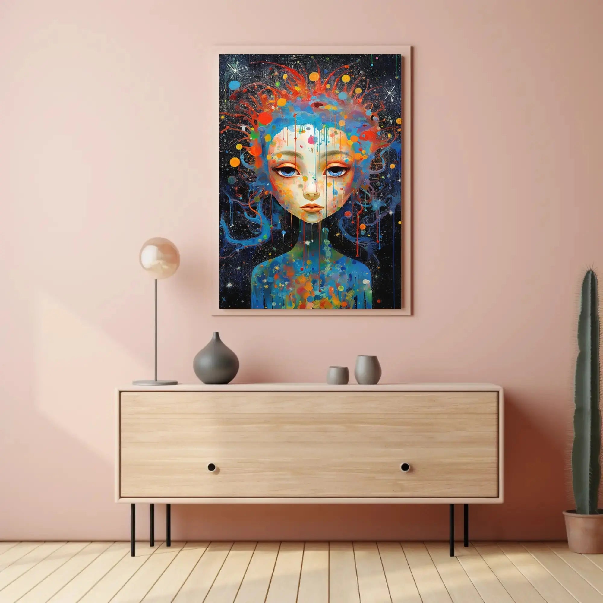 Cosmic Serenity: Abstract Female Portrait Artistic Poster PosterGoat