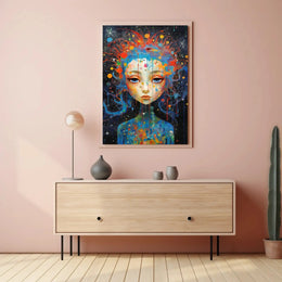 Cosmic Serenity: Abstract Female Portrait Artistic Poster PosterGoat