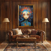 Cosmic Serenity: Abstract Female Portrait Artistic Poster PosterGoat