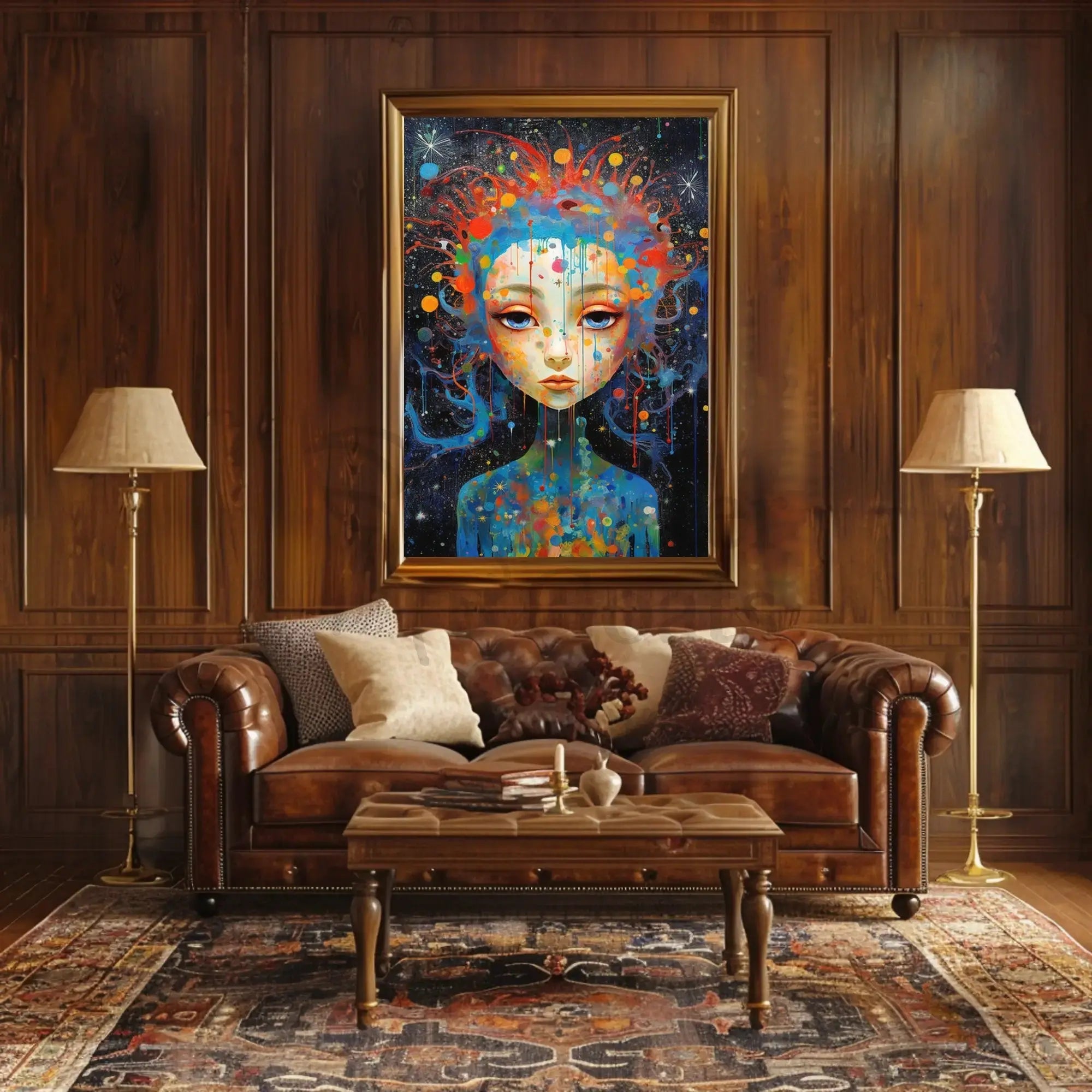 Cosmic Serenity: Abstract Female Portrait Artistic Poster PosterGoat