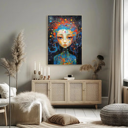 Cosmic Serenity: Abstract Female Portrait Artistic Poster PosterGoat