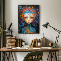 Cosmic Serenity: Abstract Female Portrait Artistic Poster PosterGoat