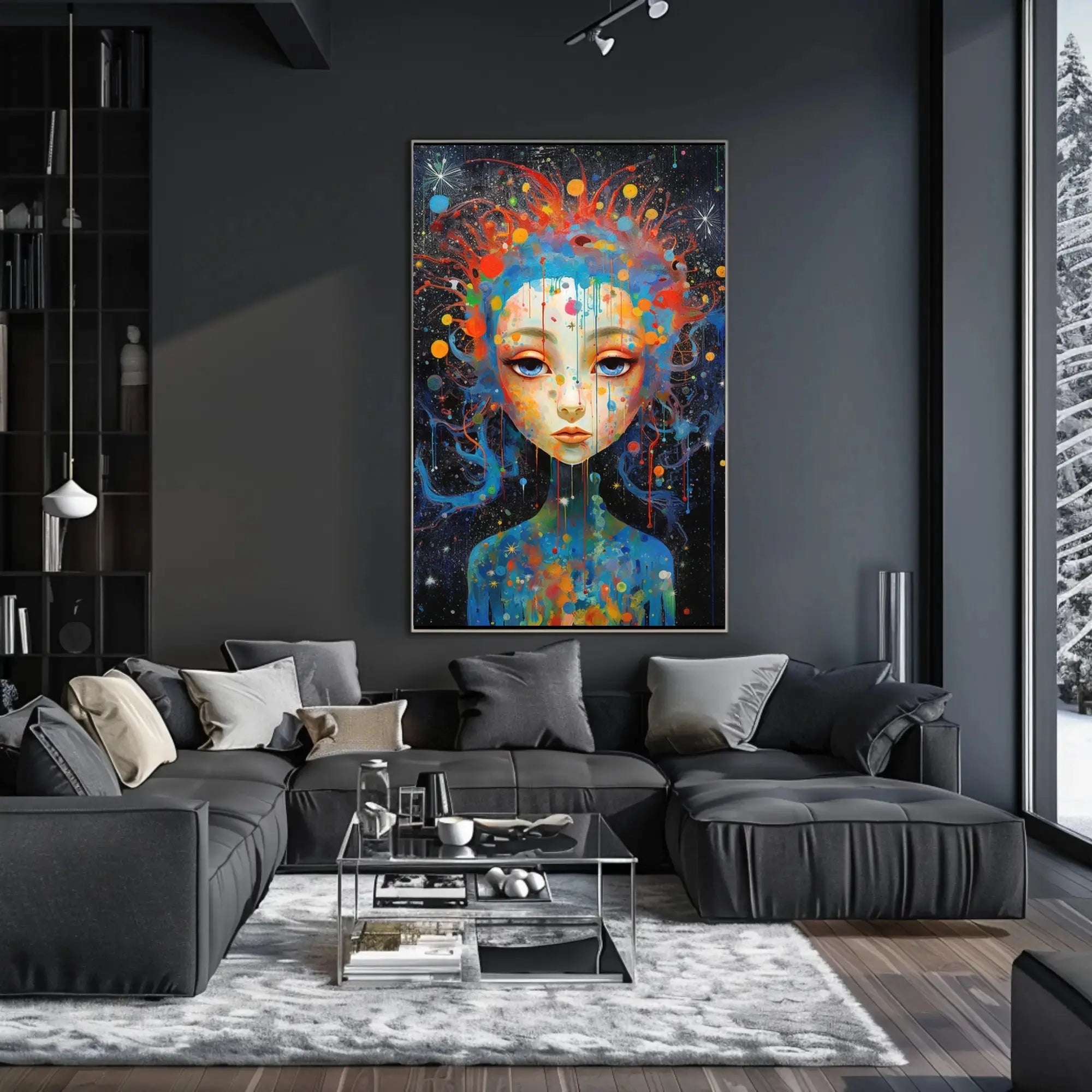 Cosmic Serenity: Abstract Female Portrait Artistic Poster PosterGoat