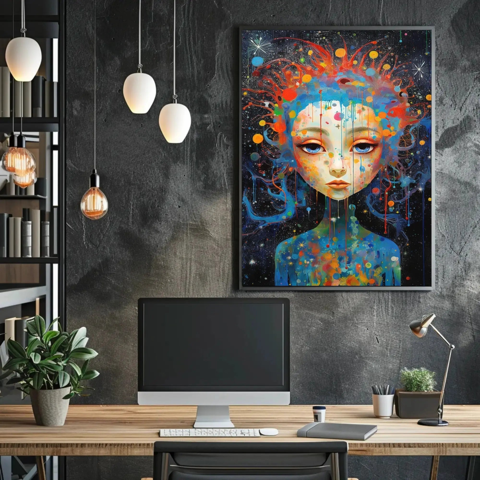 Cosmic Serenity: Abstract Female Portrait Artistic Poster PosterGoat