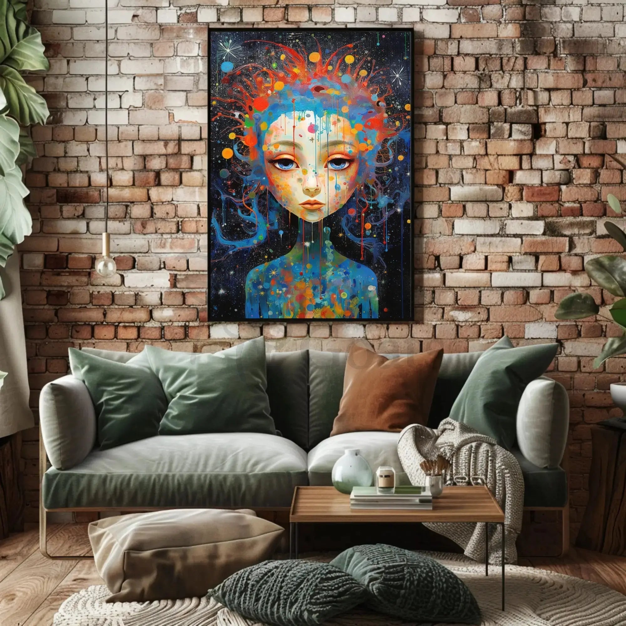 Cosmic Serenity: Abstract Female Portrait Artistic Poster PosterGoat
