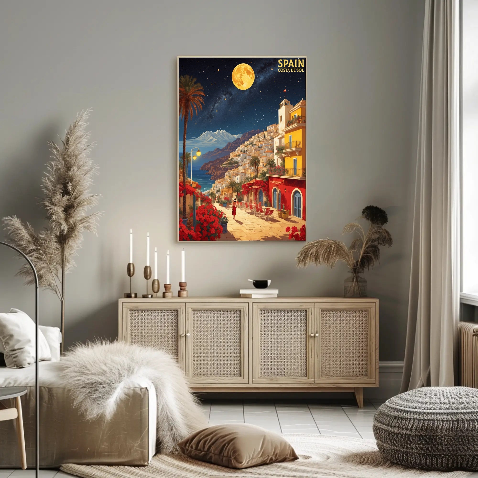 Costa del Sol Night Scene Travel Poster PosterGoat